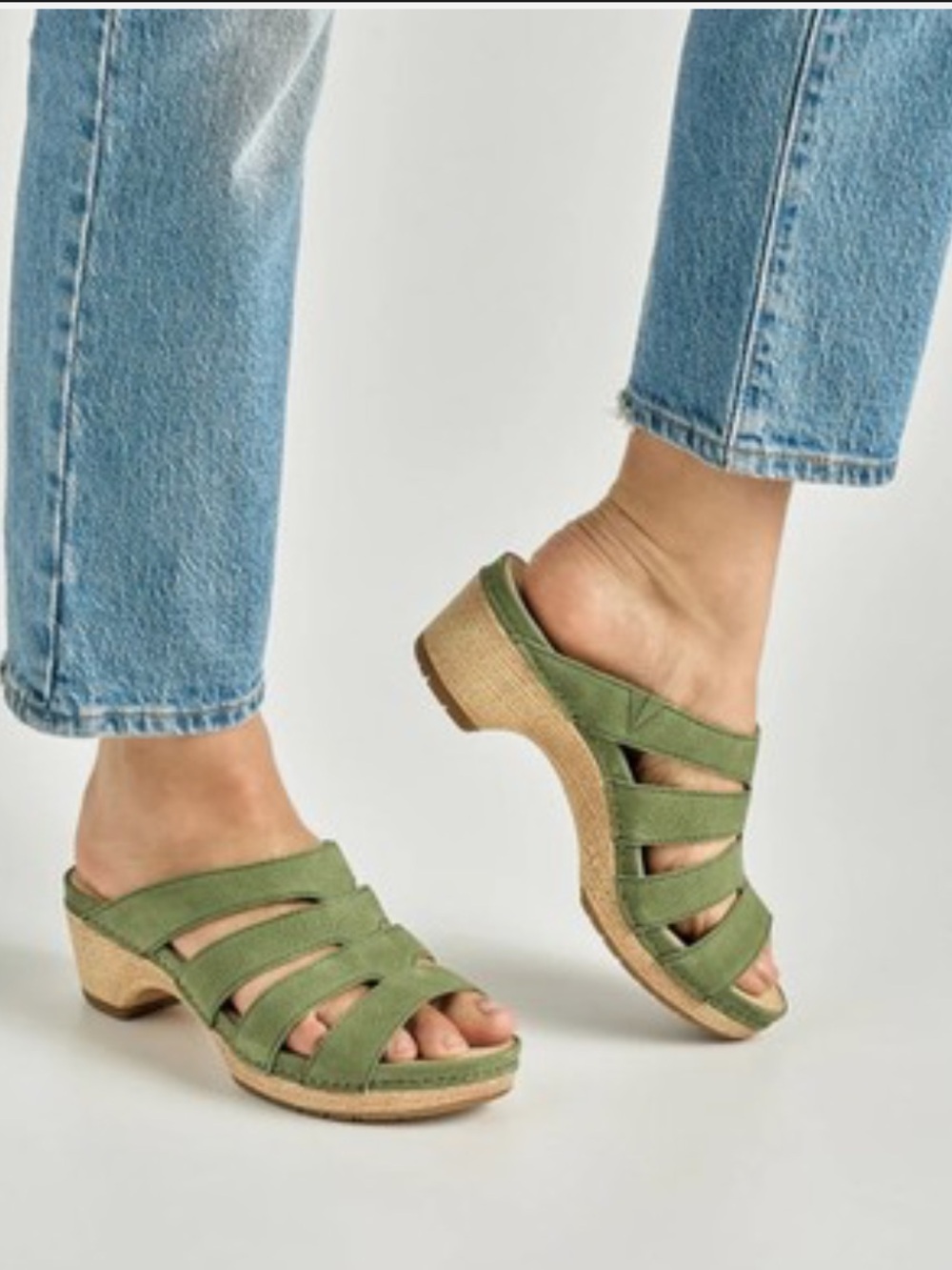 DANSCO Lyndi Strappy Nubuck Green Clog Shoes, Size 38